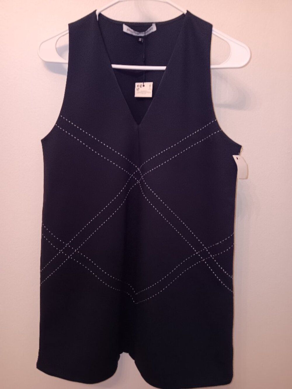 NWT Adolfo Dominguez Navy Blue V-Neck Dress Geometric Stitching Sz 38